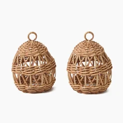 Rattan Woven Egg Family with Loops