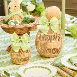 Rattan Woven Egg Family with Green Bows
