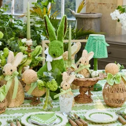 Rattan Woven Egg Family with Green Bows
