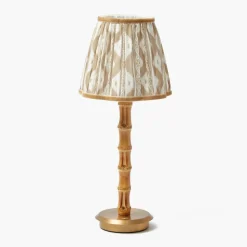 Rechargeable Bamboo Lamp with Putty Ikat Shade (18cm)