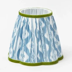 Rechargeable Bamboo Lamp with Blue & Green Ikat Shade (18cm)