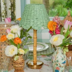 Rechargeable Bamboo Lamp with Green Seagrass Shade