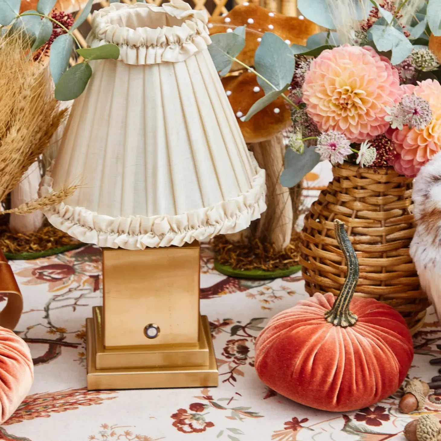 Rechargeable Lamp with Cream Frilled Silk Shade (18cm)