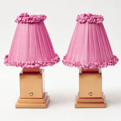 Rechargeable Lamp with Pink Frilled Shade (18cm)