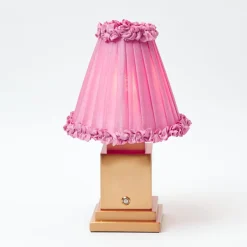 Rechargeable Lamp with Pink Frilled Shade (18cm)