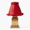 Rechargeable Lamp with Red Frilled Silk Shade (18cm)