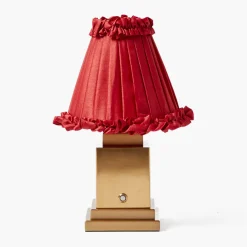 Rechargeable Lamp with Red Frilled Silk Shade (18cm)