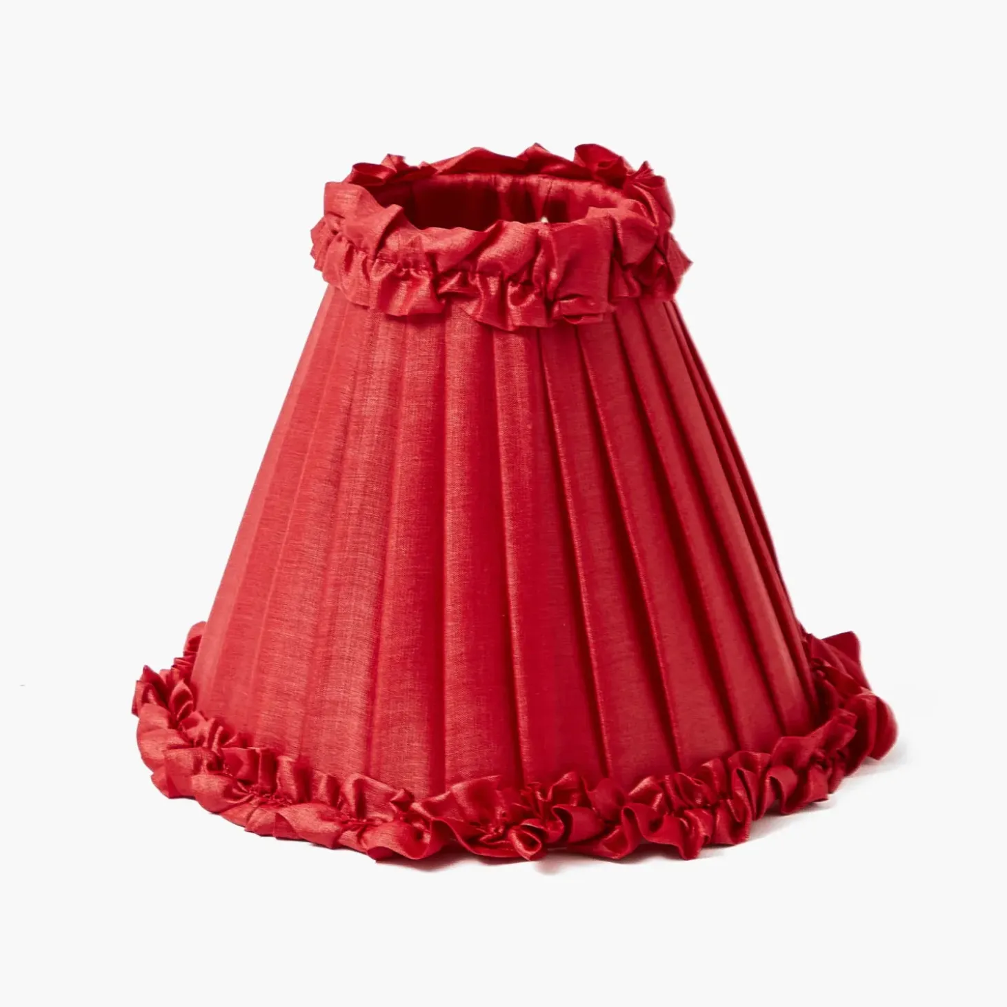 Rechargeable Lamp with Red Frilled Silk Shade (18cm)