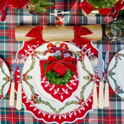 Red Bow Laurel Placemats & Napkins (Set of 4)