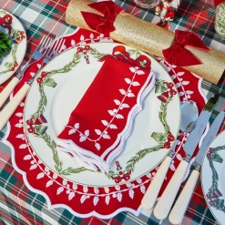 Red Bow Laurel Placemats & Napkins (Set of 4)