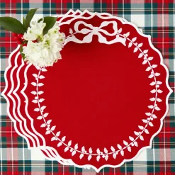 Red Bow Laurel Placemats & Napkins (Set of 4)