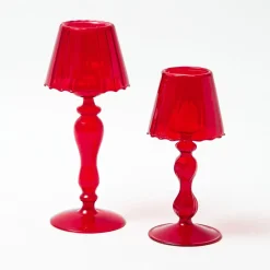 Red Glass Lantern Tea Light Holder (Pair) - 24 cm