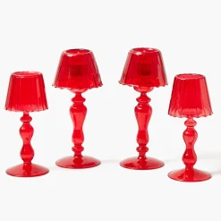 Red Glass Lantern Tea Light Holder Set