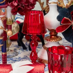 Red Glass Lantern Tea Light Holder Set