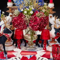 Red Glass Lantern Tea Light Holder Set