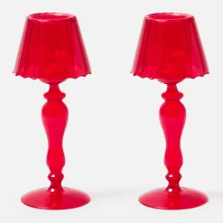 Red Glass Lantern Tea Light Holder Set