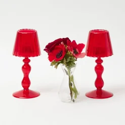 Red Glass Lantern Tea Light Holder (Pair) - 18 cm