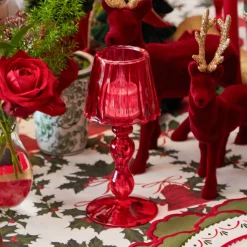 Red Glass Lantern Tea Light Holder (Pair) - 18 cm