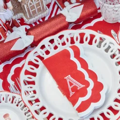 Red Glitter Crackers With White Velvet Bows (Set of 6)