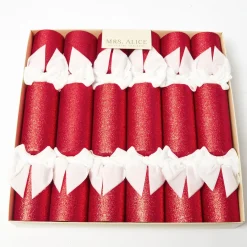 Red Glitter Crackers With White Velvet Bows (Set of 6)