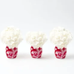 Red Hand Painted Tole Bud Vases (Set of 3)