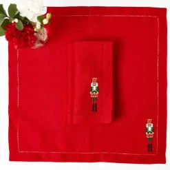 Red Linen Embroidered Nutcracker Napkins (Set of 4)