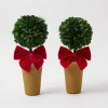 Red Ribboned Potted Boxwood Ball (Pair)