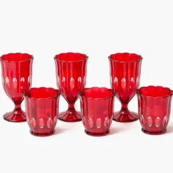 Red Scalloped Glassware (Set of 12)