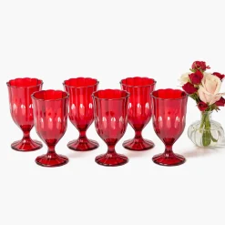 Red Scalloped Wine Glasses (Set of 6)