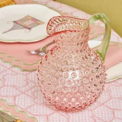 Rose Hobnail Jug with Emerald Handle