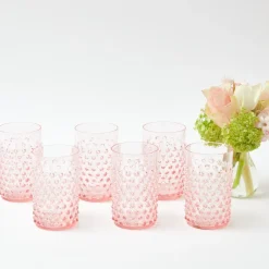 Rose Hobnail Jug with Emerald Handle & Glasses (Set of 6)
