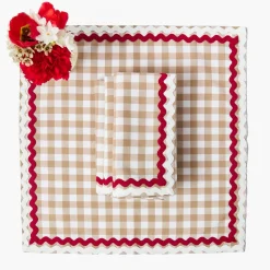 Rossina Putty Gingham & Red Placemats & Napkins (Set of 4)