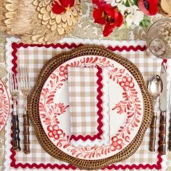 Rossina Putty Gingham & Red Placemats & Napkins (Set of 4)