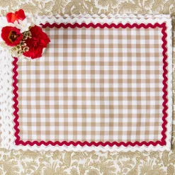 Rossina Putty Gingham & Red Placemats & Napkins (Set of 4)