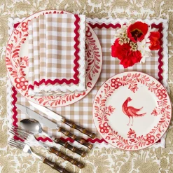 Rossina Putty Gingham & Red Napkins (Set of 4)