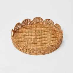 Round Rattan Scalloped Tray