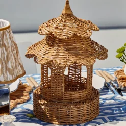 Round Scalloped Rattan Pagoda Lantern