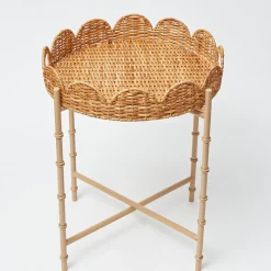 Round Scalloped Rattan Tray With Stand