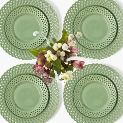 Sage Basketweave Dinner & Starter Plates (Set of 8)