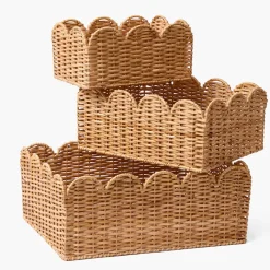 Scalloped Rattan Baskets (Set of 3)