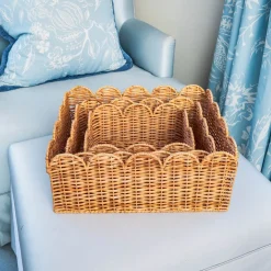 Scalloped Rattan Baskets (Set of 3)