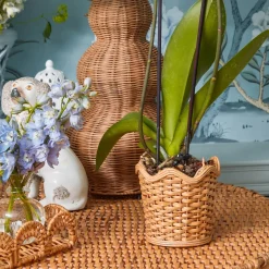 Scalloped Rattan Planter