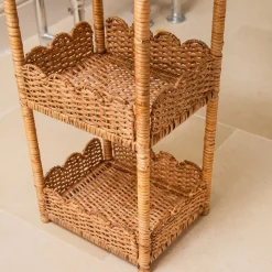 Scalloped Tiered Rattan Side Table