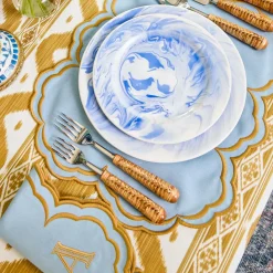 Serena Blue & Caramel Placemats & Napkins (Set of 4)