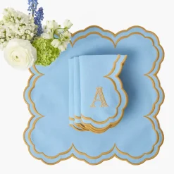 Serena Blue & Caramel Placemats & Napkins (Set of 4)