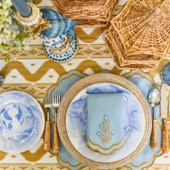 Serena Blue & Caramel Placemats & Carnation Napkins (Set of 4)