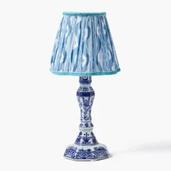 Serena Chinoiserie Rechargeable Lamp with Blue Ikat Shade (18cm)