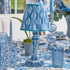 Serena Chinoiserie Rechargeable Lamp with Blue Ikat Shade (18cm)