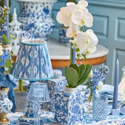 Serena Chinoiserie Rechargeable Lamp with Blue Ikat Shade (18cm)