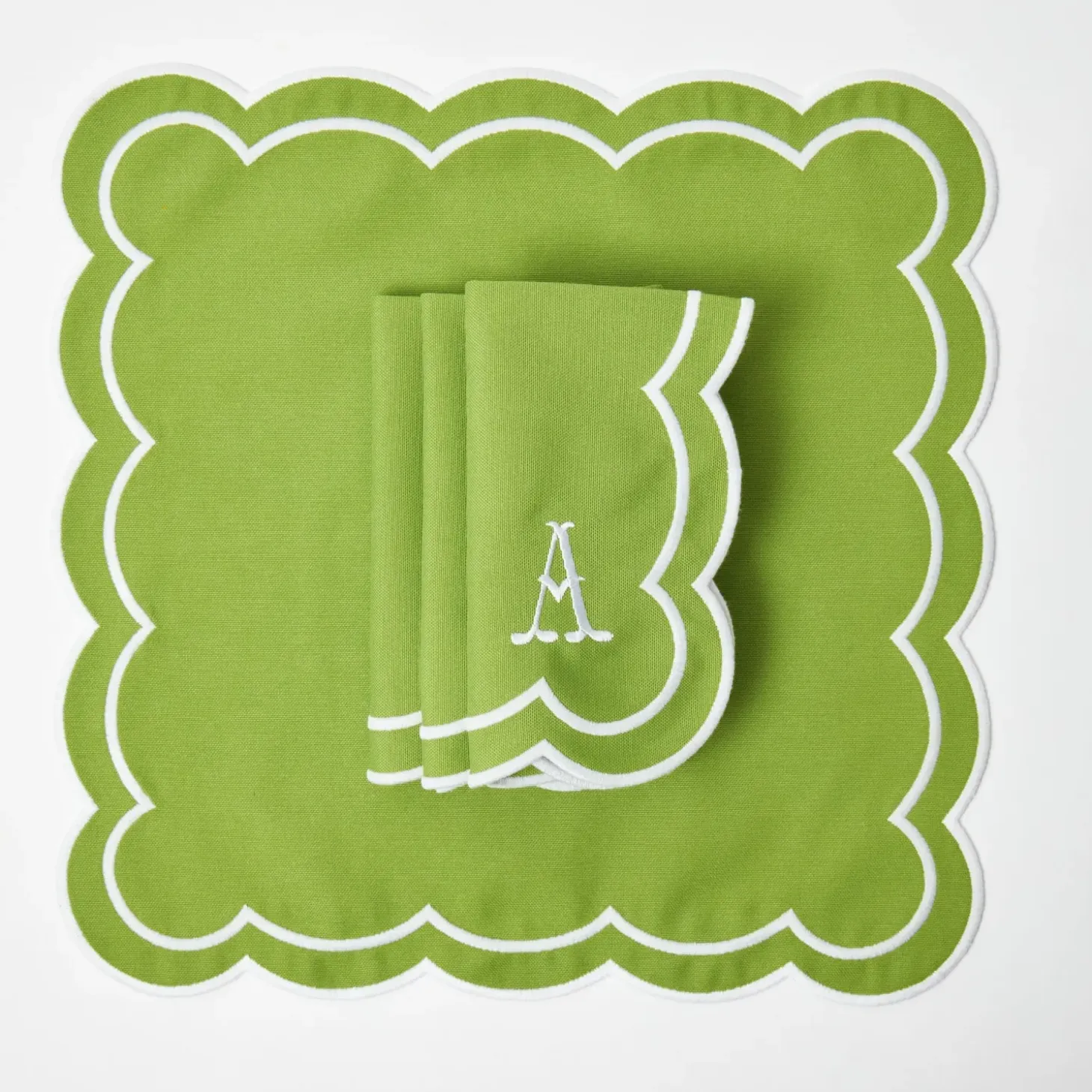 Serena Green Appliqué Placemats & Napkins (Set of 4)
